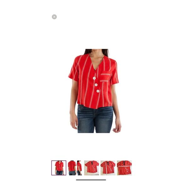 Kut From The Kloth Bianca Shirt Womens Striped Short Sleeve Oversized NWOT XL - Picture 9 of 10